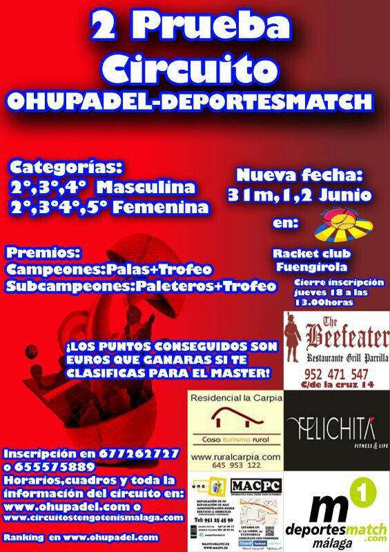 II Torneo de Pádel Circuito Ohú Pádel - Deportes Match en Racket Club Fuengirola
