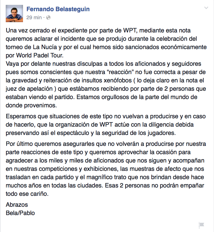 Reacción de Belasteguin y Lima a su sanción