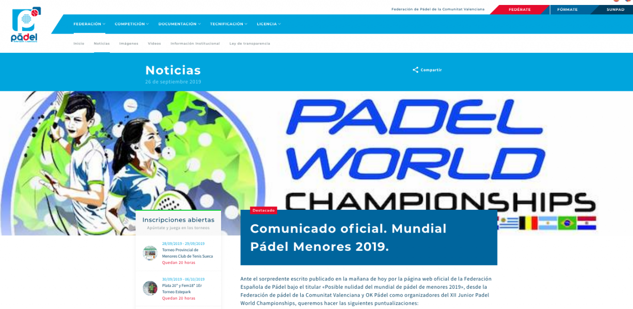 Respuesta Federacion Valenciana Padel Nulidad Mundial Menores 2019